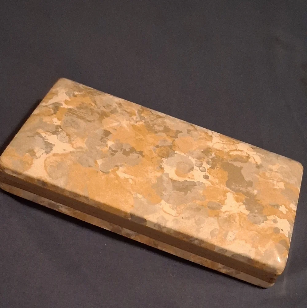 1970s Vintage Marbled Yellow Stone Trinket Box